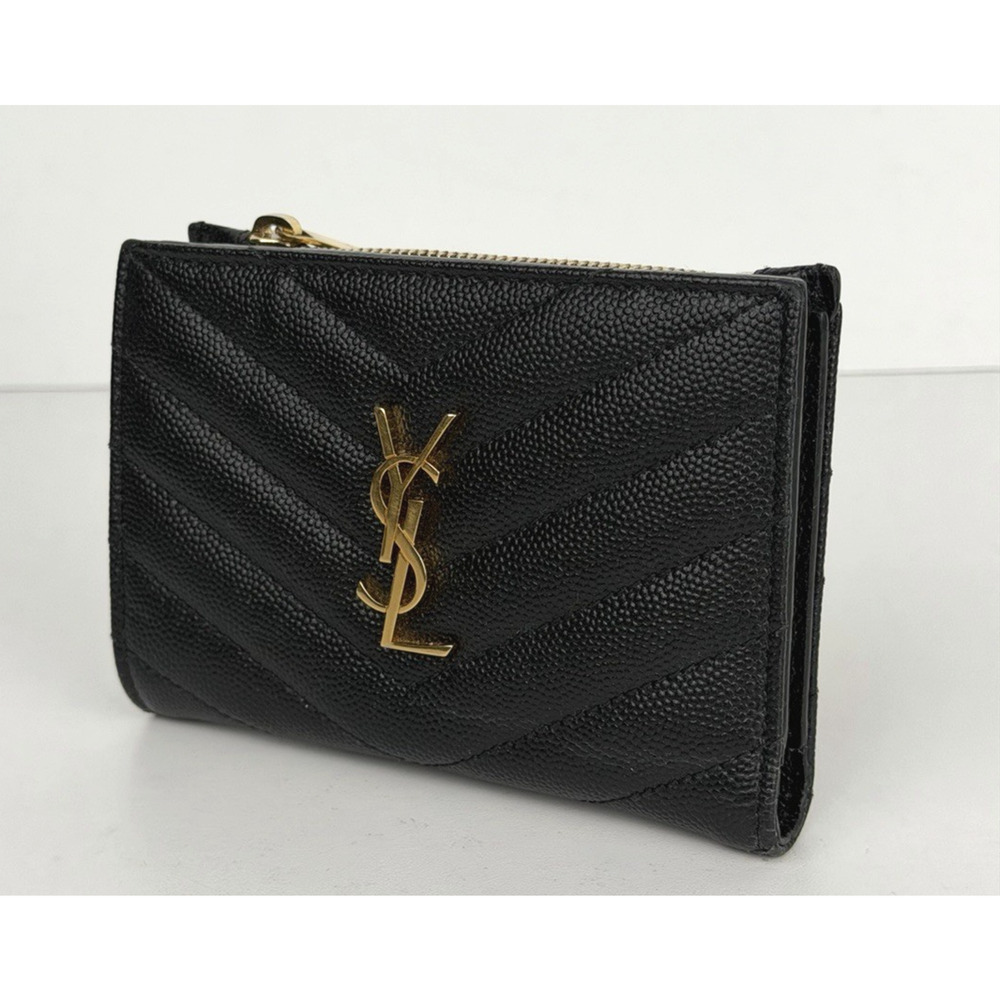 Saint Laurent Matelasse Bifold Wallet Black Quilted Grain De Poudre Leather K1